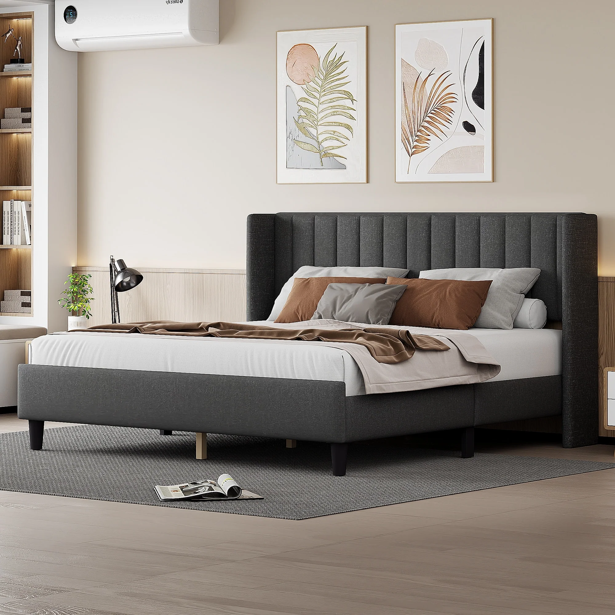 King Size Upholstered Wingback Platform Bed