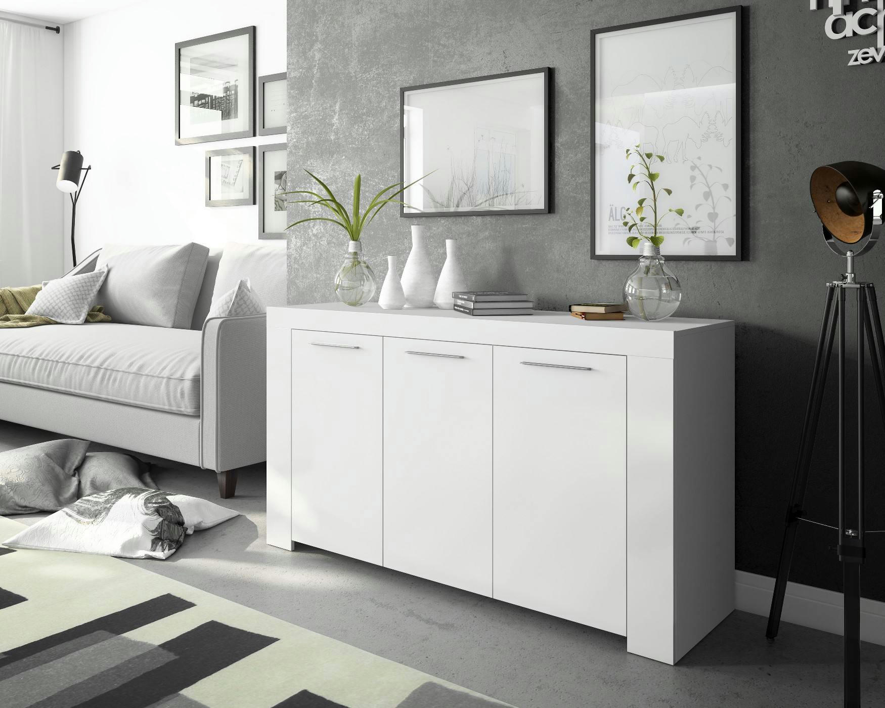 BELLEVUE - Buffet 3 portes effet bois blanc
