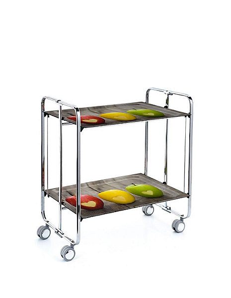 Desserte pliante BAUHAUS avec roulettes, Structure chromée, 2 niveaux, 4 positions