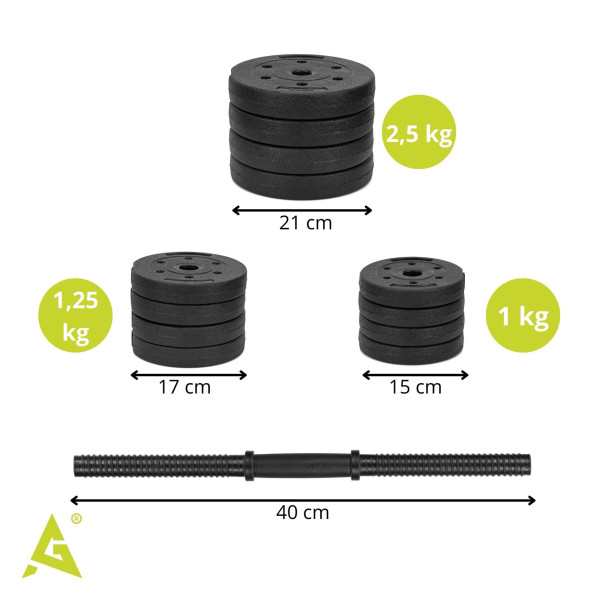 Hantle do treningu 20 kg ACTIGET regulowane zestaw gryf, sztanga 2x10 kg