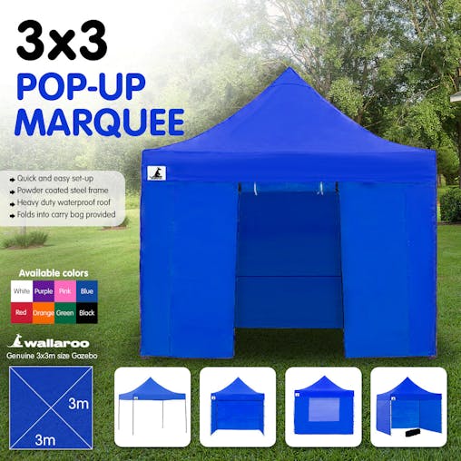 NNEDPE Gazebo Tent Marquee 3x3 PopUp Outdoor Wallaroo - Blue