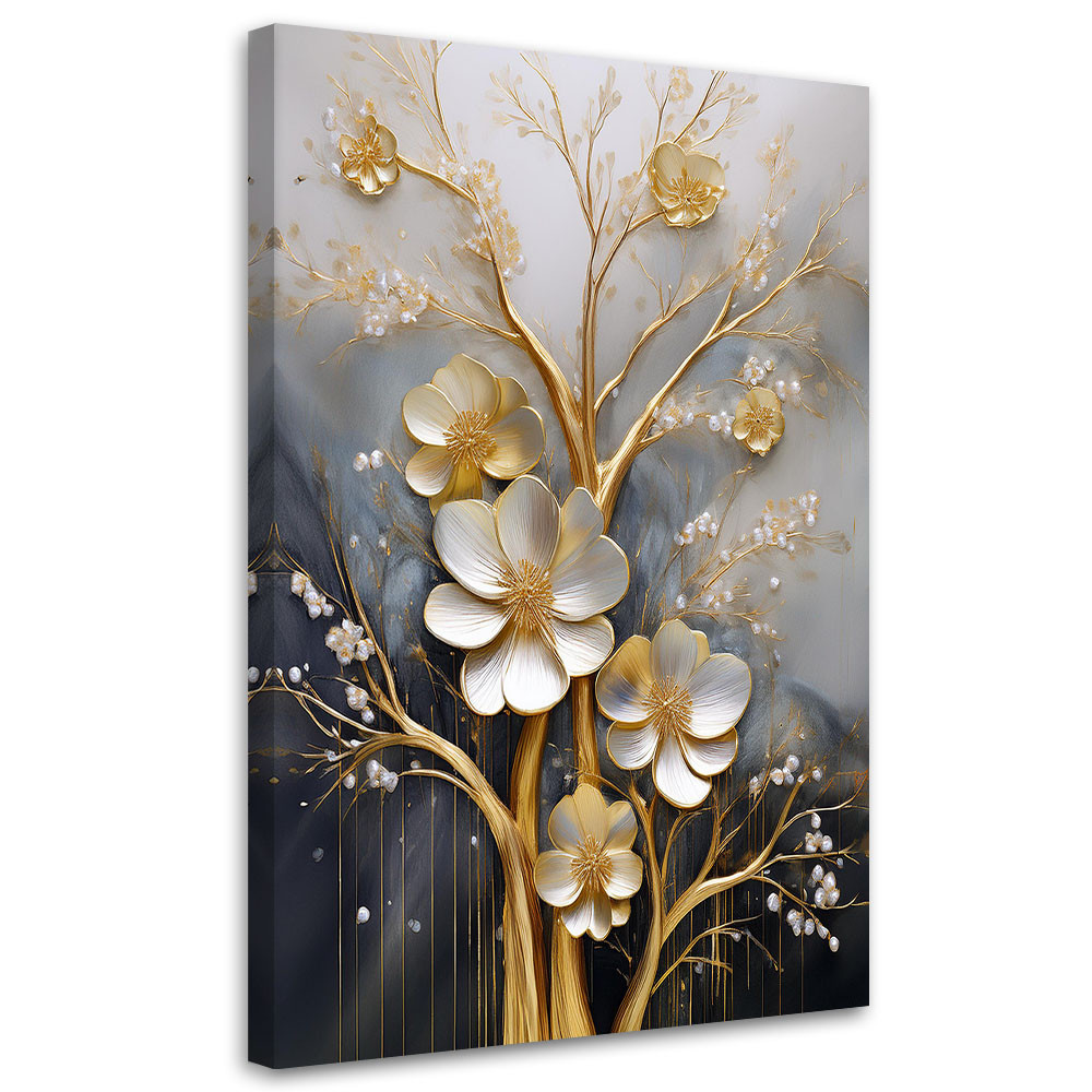 Feeby Obraz na płótnie, Złote Kwiaty Glamour 3D 40x60