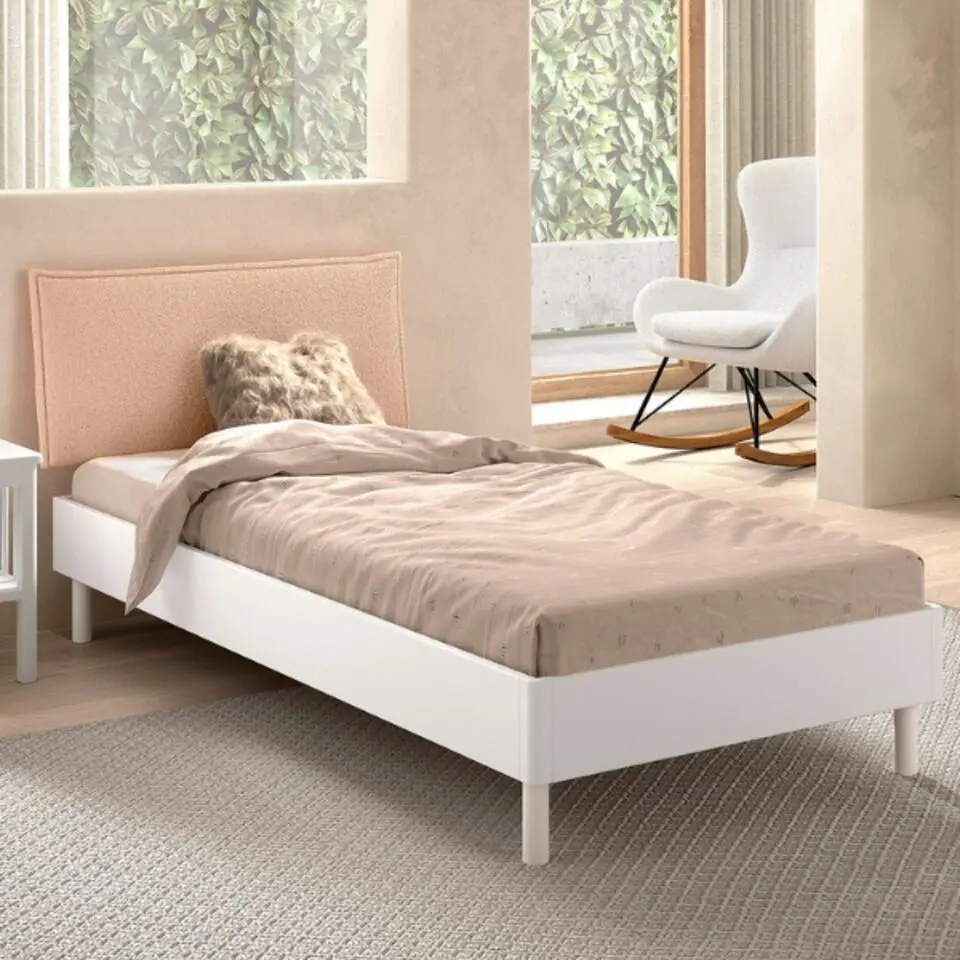 Eenpersoonsbed Forrest 90x200cm - massief beukenhout - wit/beige