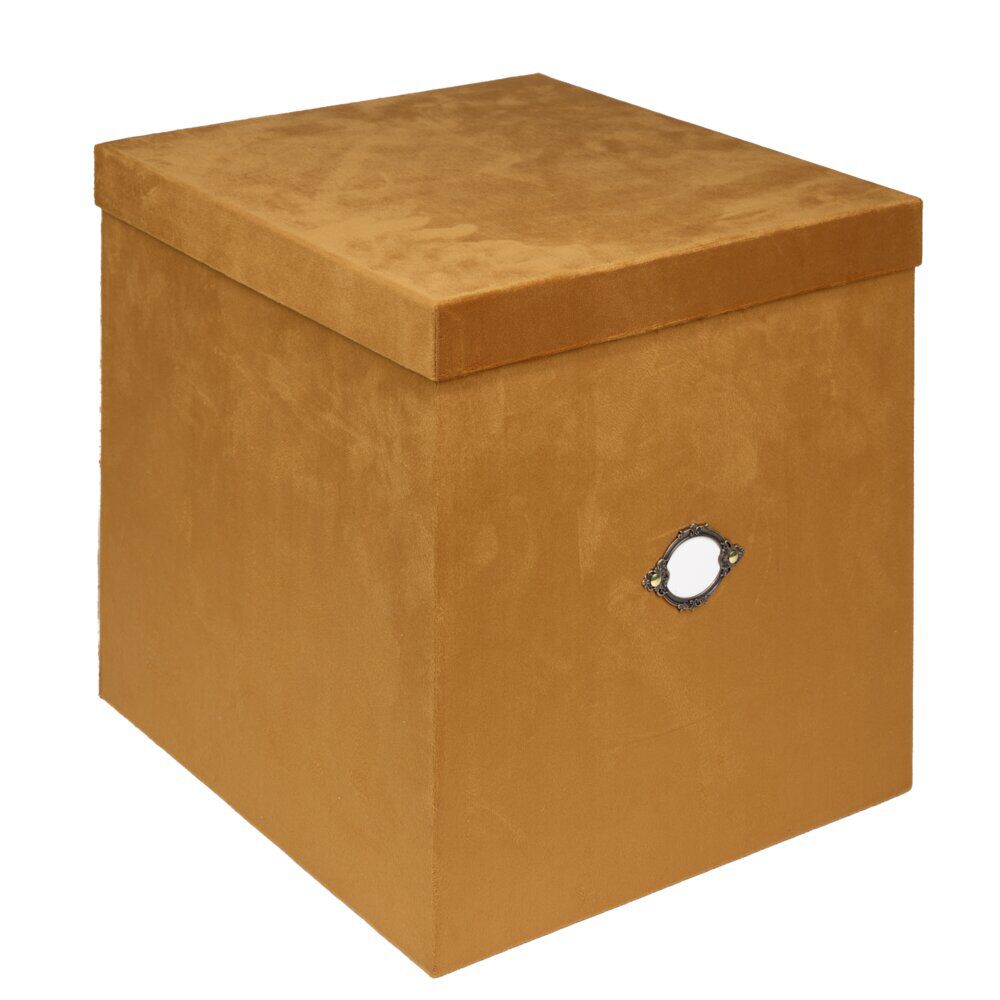 BoÎte de rangement carrée velours marron 32x32xH35cm - Taille L