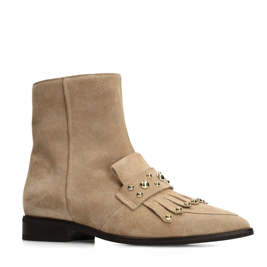 Manfield Taupe suède enkellaarsjes met studs