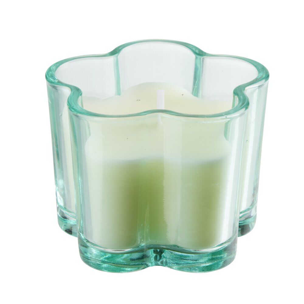 Bougie dans verre coloré forme fleur Ø5xH7cm (3 modèles)