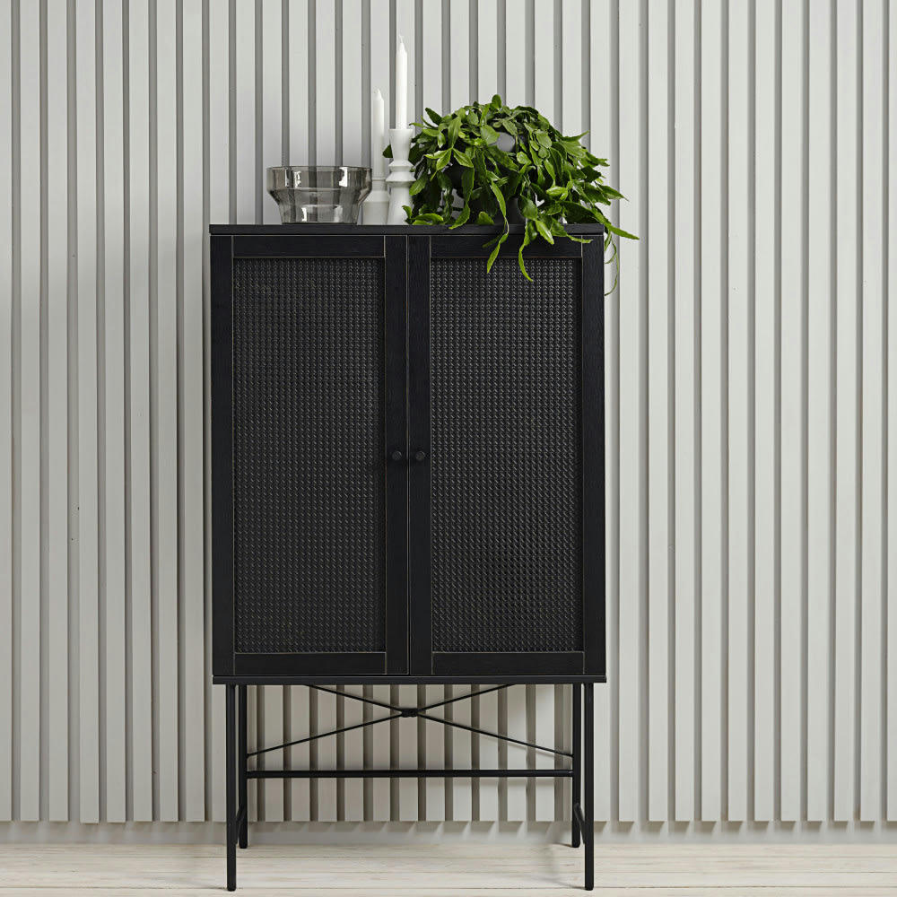 RINTO - Buffet haut 2 portes bois et métal H135cm noir