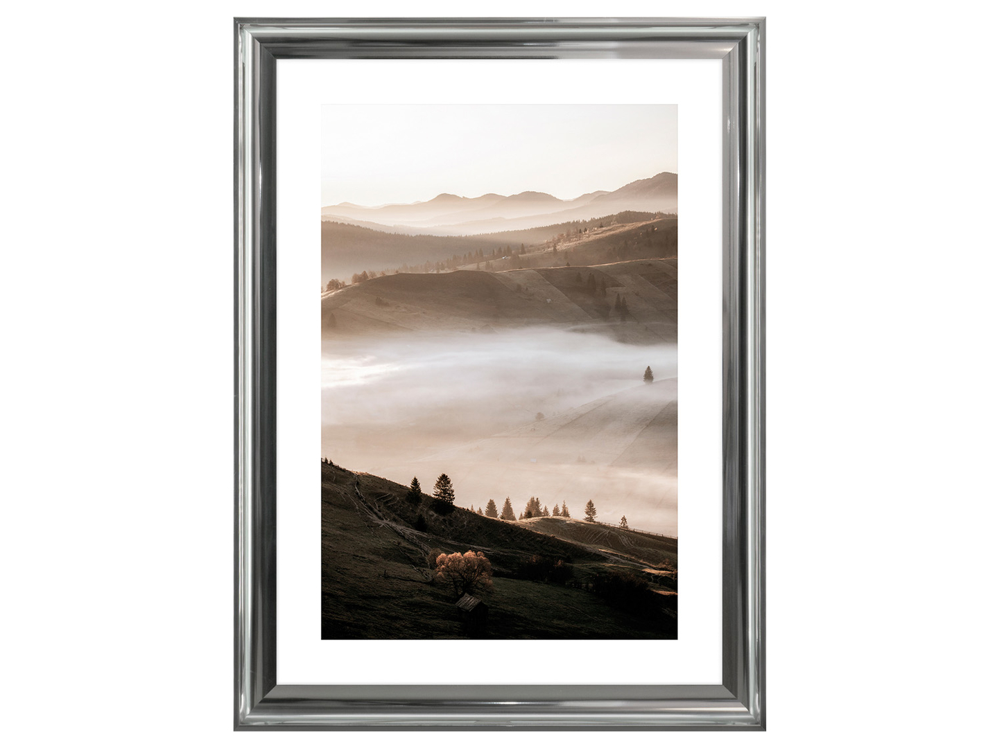 Obraz w ramie Mist Covered Hills 58x78 cm