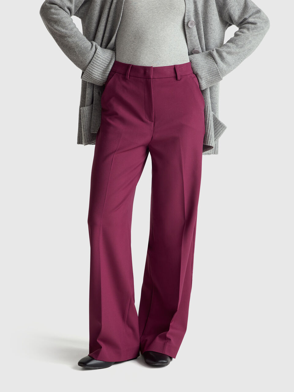 Wide trousers in stretch viscose blend