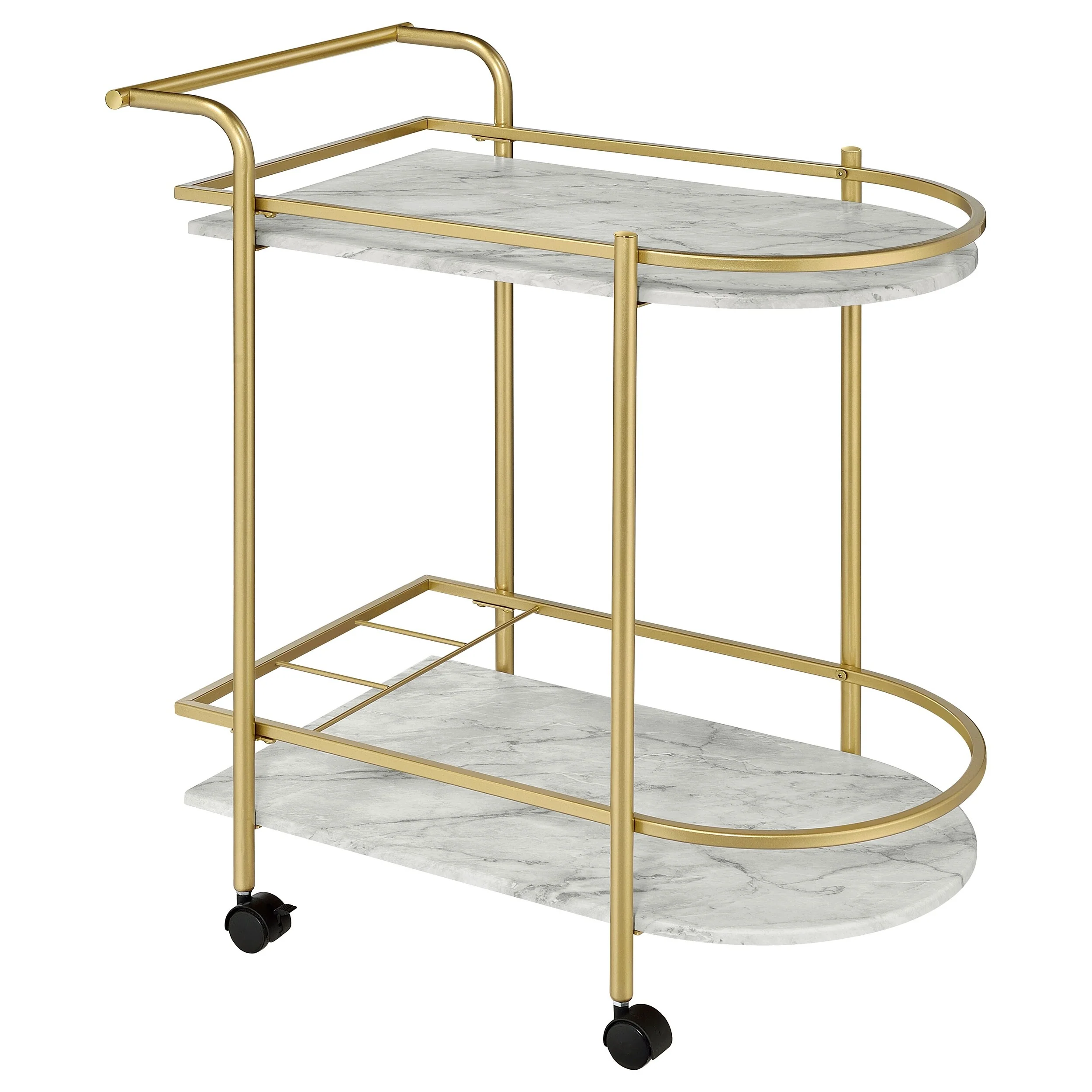 Desiree 2-tier Faux Marble Shelf Metal Bar Cart