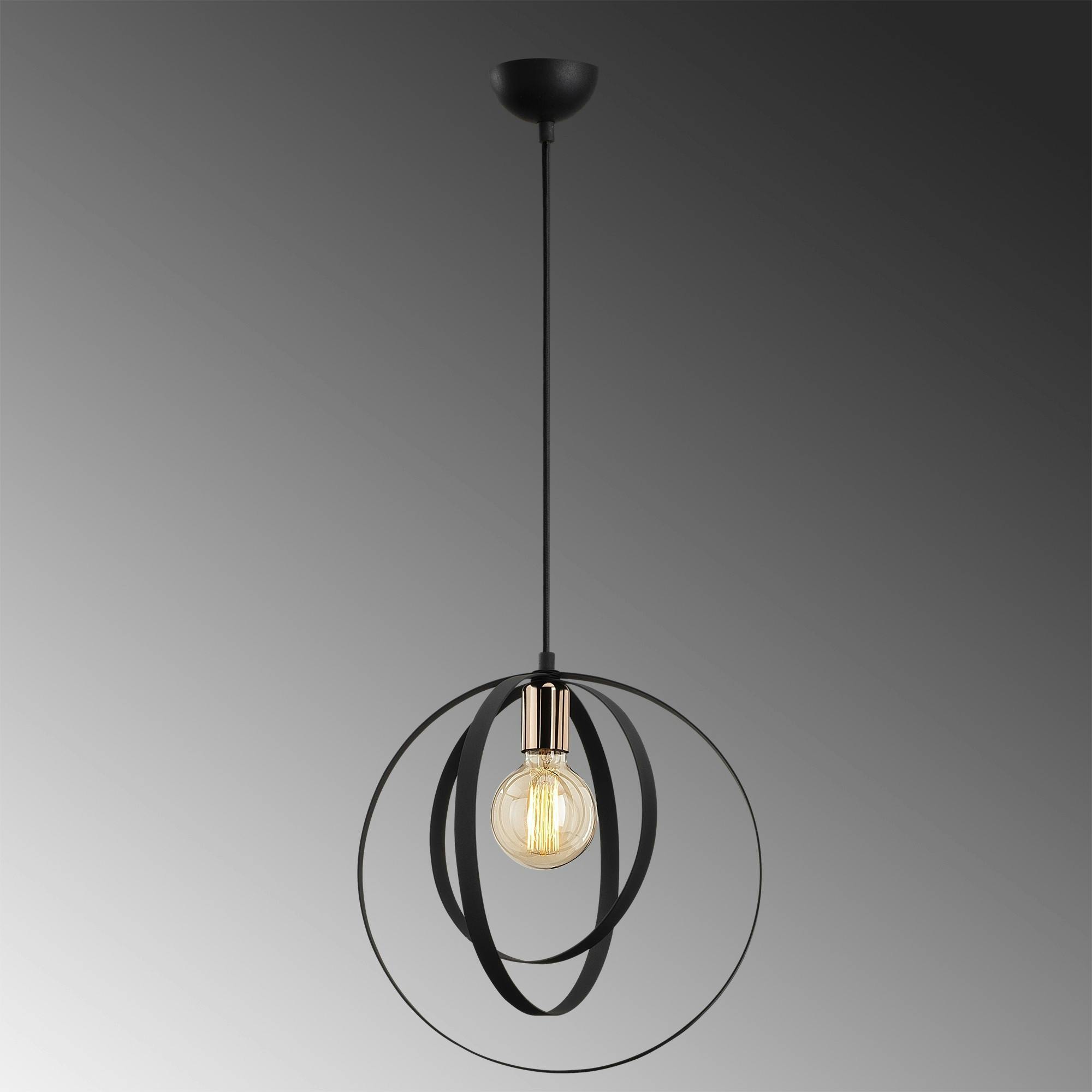 Suspension design noire filaire, anneaux entrelacés SILE