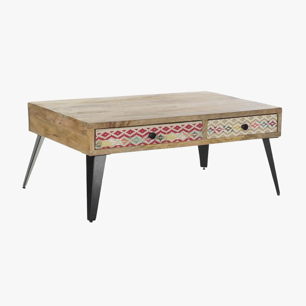 Mesa Centro Duas Gavetas Padrao Colorido 110x70x46 JASMIN