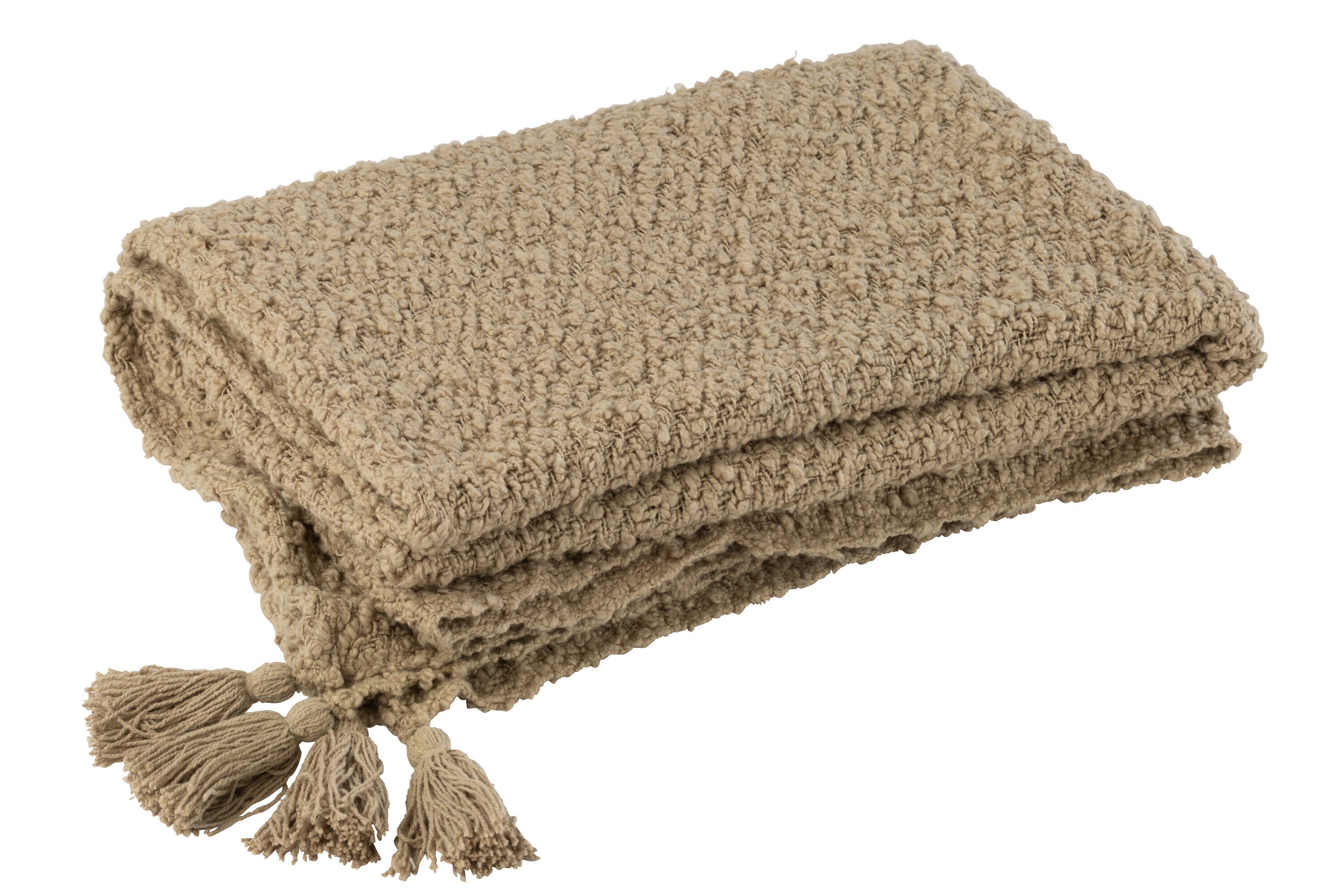 J-Line plaid Kwasten - katoen - donkerbeige - 180 x 130 cm