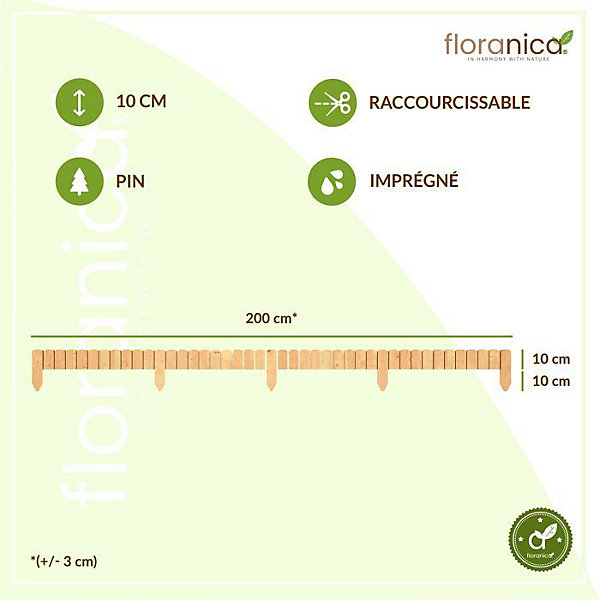 Floranica Bordure de Jardin Flexible 10 x 200 cm Nature Clôture de Pelouse en Bois, Palissade de Jardin Extérieur