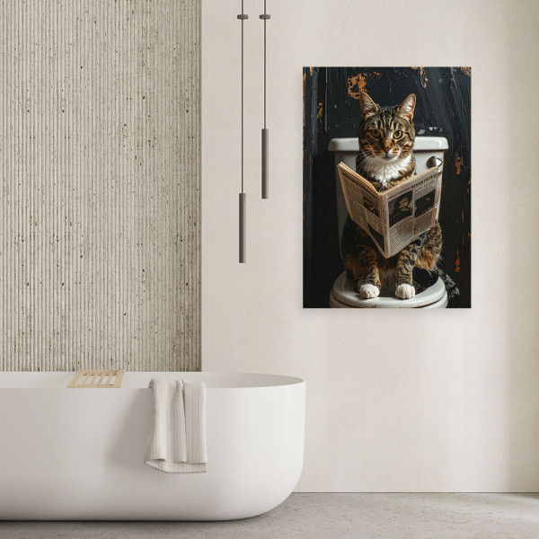 Obraz nowoczesny do łazienki wc pokoju na prezent, Kot czytający 20x30