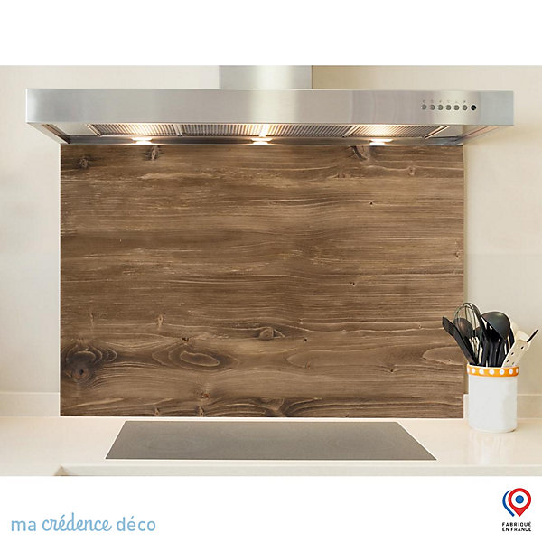 Crédence cuisine fond de hotte Bois - Verre trempé - L 70 cm x H 60 cm - MaCrédenceDéco