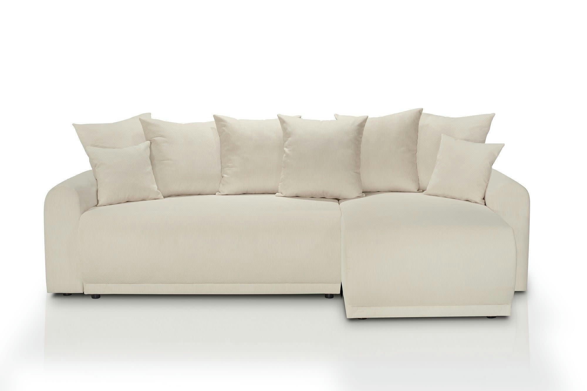 ANGE - Canapé angle convertible 3 places  en velours côtelé beige