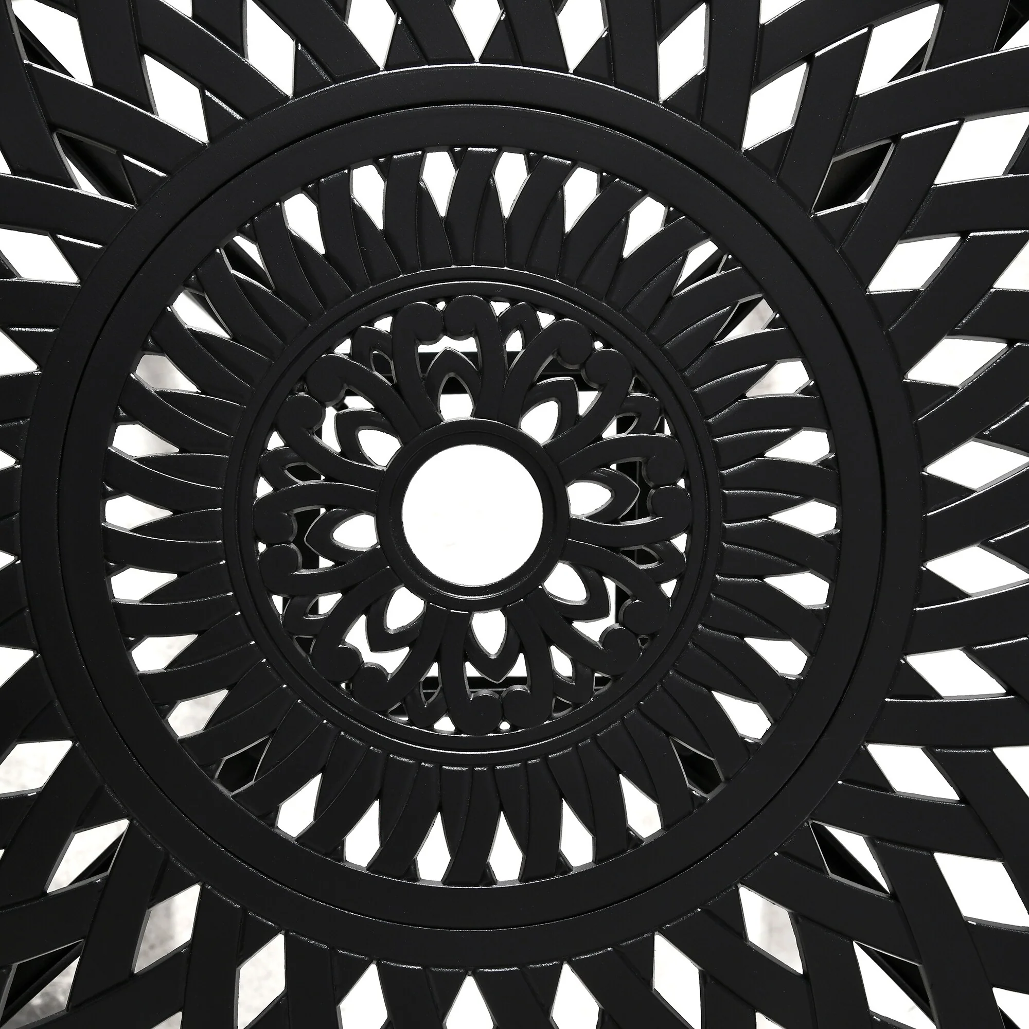 30 Round Patio Dining Table with Umbrella Hole, Antique Cast Aluminum Outdoor Bistro Table Only, Black