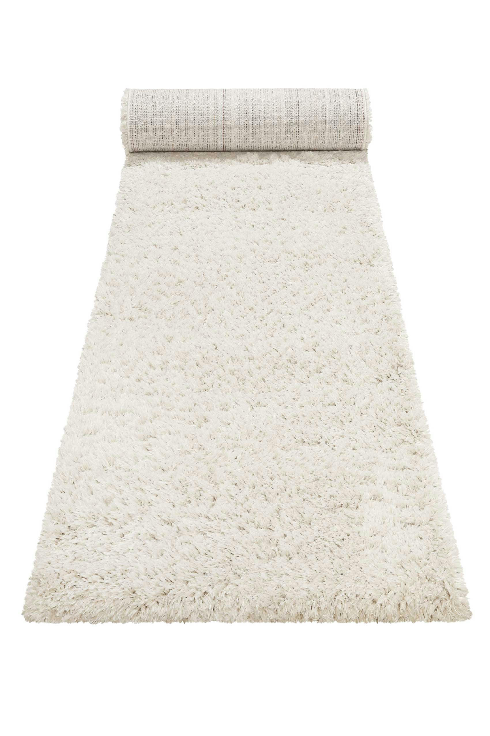 YOGI - Tapis de couloir uni blanc beige  100% de matière recyclée 80x300