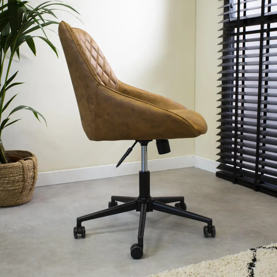 Industri?le draaibare bureaustoel Emily cognac - 64,50x60x84 cm - Stof - Bruin