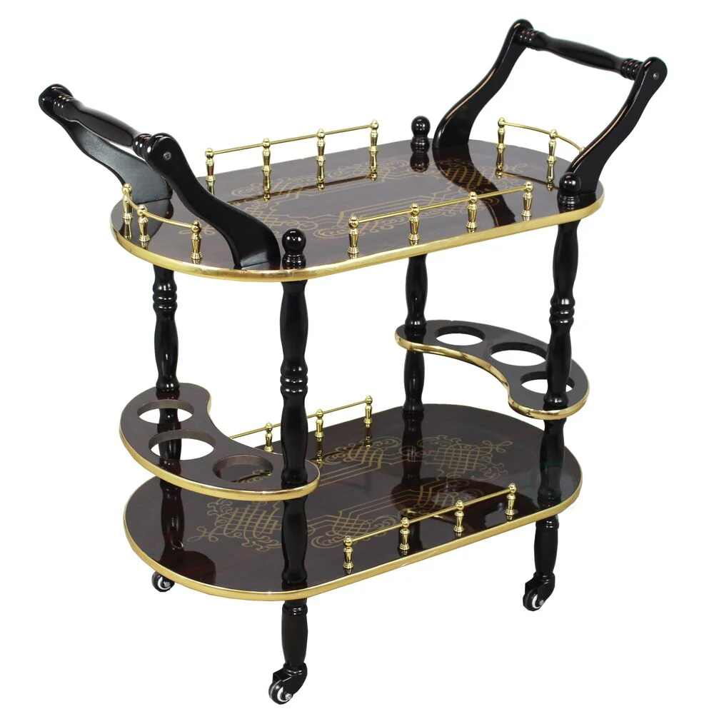 Uniquewise Gold Design Wood Serving Cart, Espresso Finish