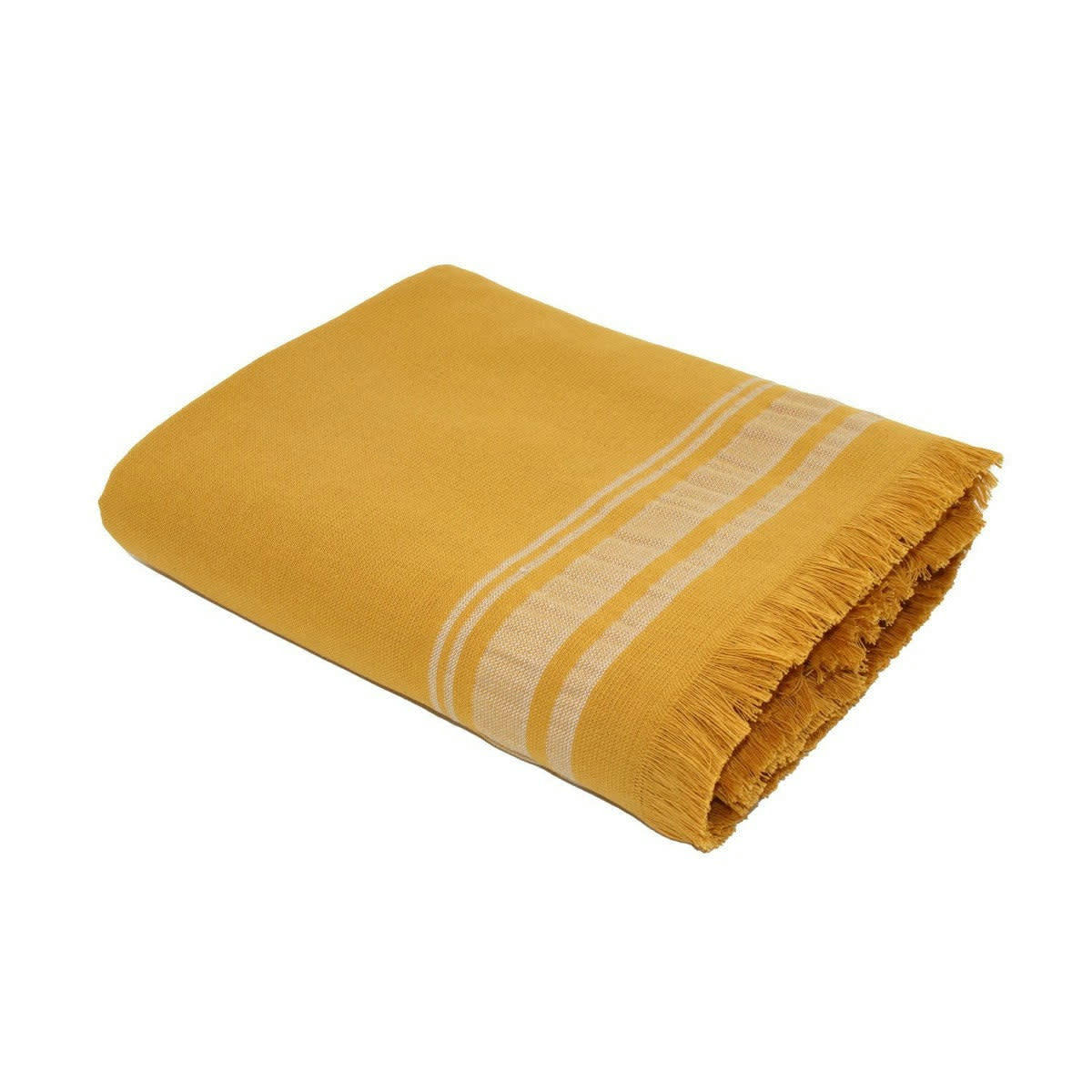 FARO - Fouta éponge coton  100x180 jaune moutarde / grège