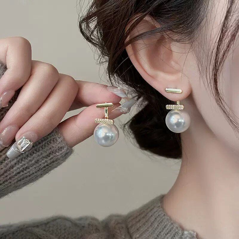 PEACH ACCESSORIES Modern Geometric T-Bar Pearl Earrings