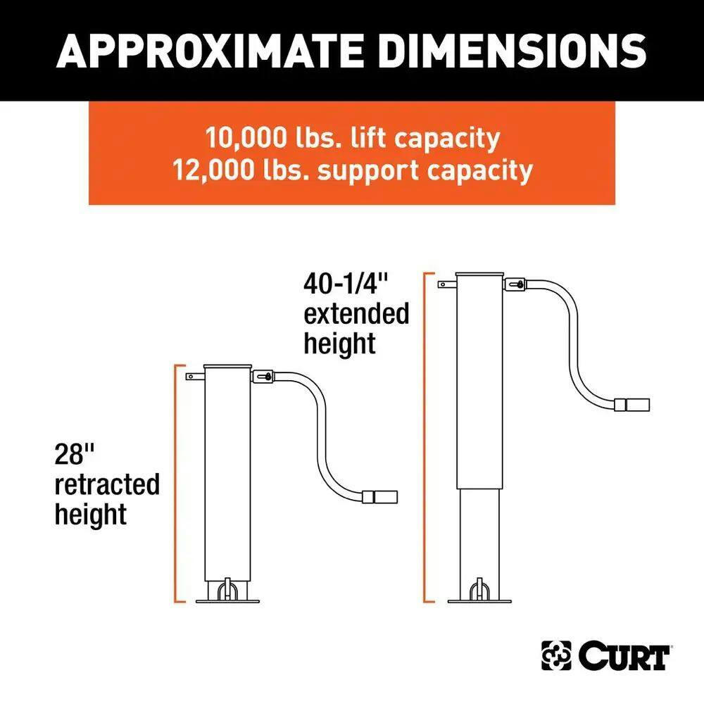 CURT 28512 Direct-Weld Square Jack with Side Handle (12,000-lb, 12-3/8-in Travel)