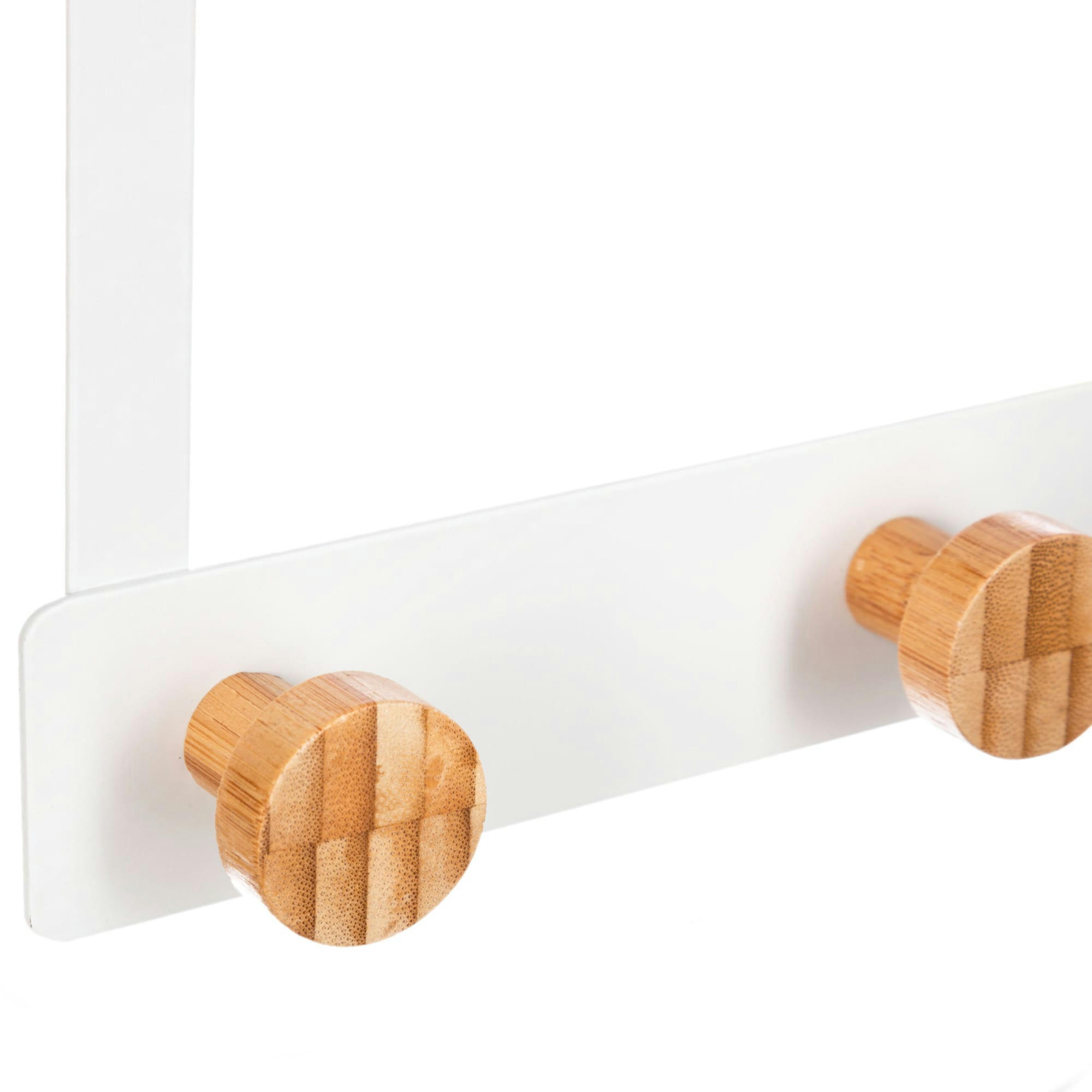 - Portemanteau de porte en métal blanc et bambou - 33.3x8.2x20cm