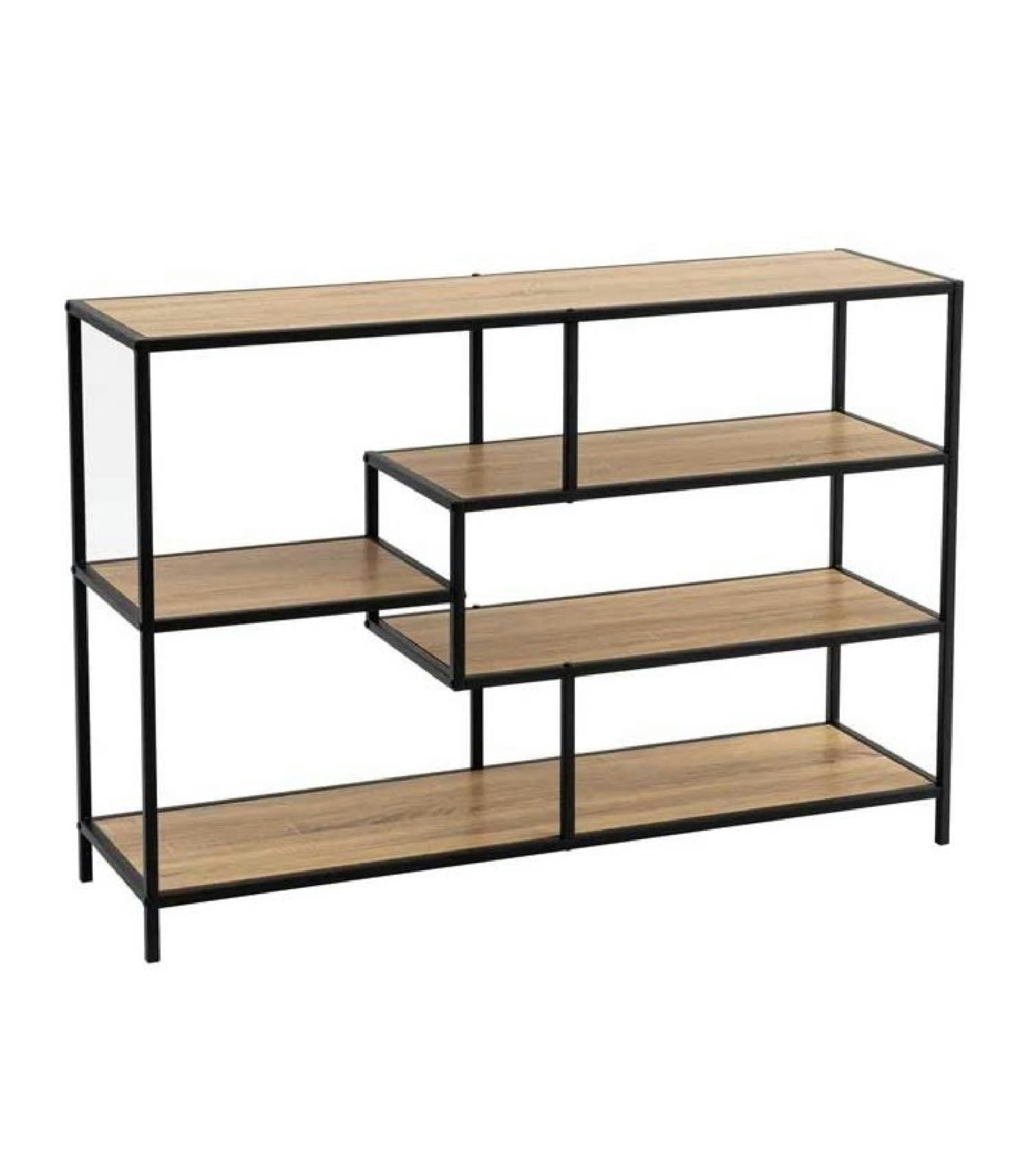 MÉTAL - Console d'entrée en bois et métal noir 5 plateaux