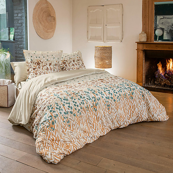 Housse de couette 240x220 cm en coton éVASION pêche écru