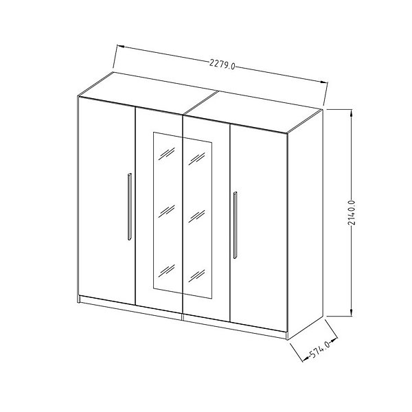 Armoire IRINA 4 portes avec miroirs - chene et noir - 228 x 57 x 214 cm