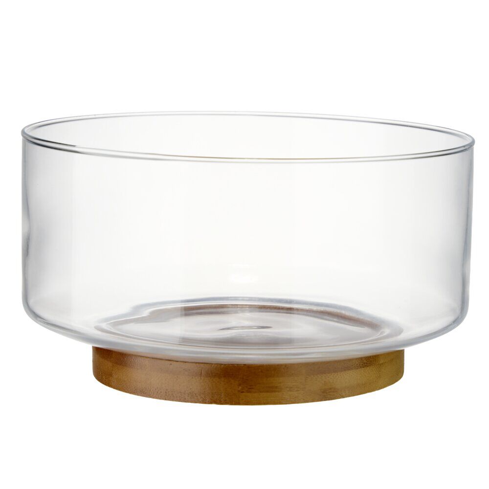 Corbeille à fruits en verre avec base en bambou Ø23xH13cm