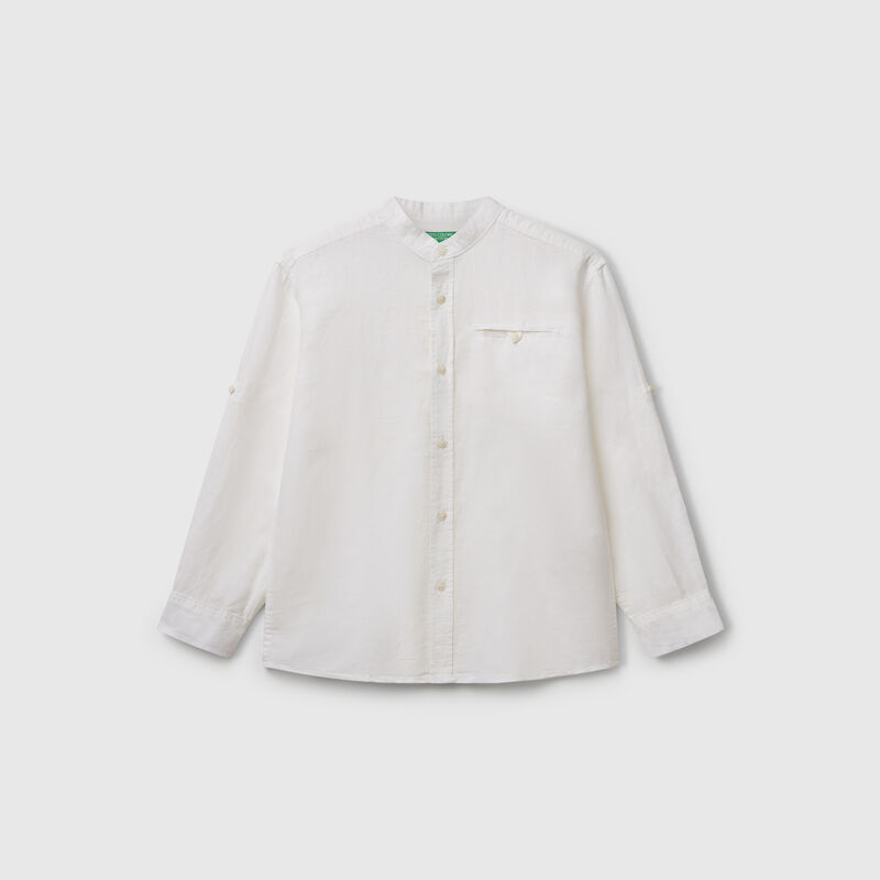 Mandarin collar shirt in linen blend