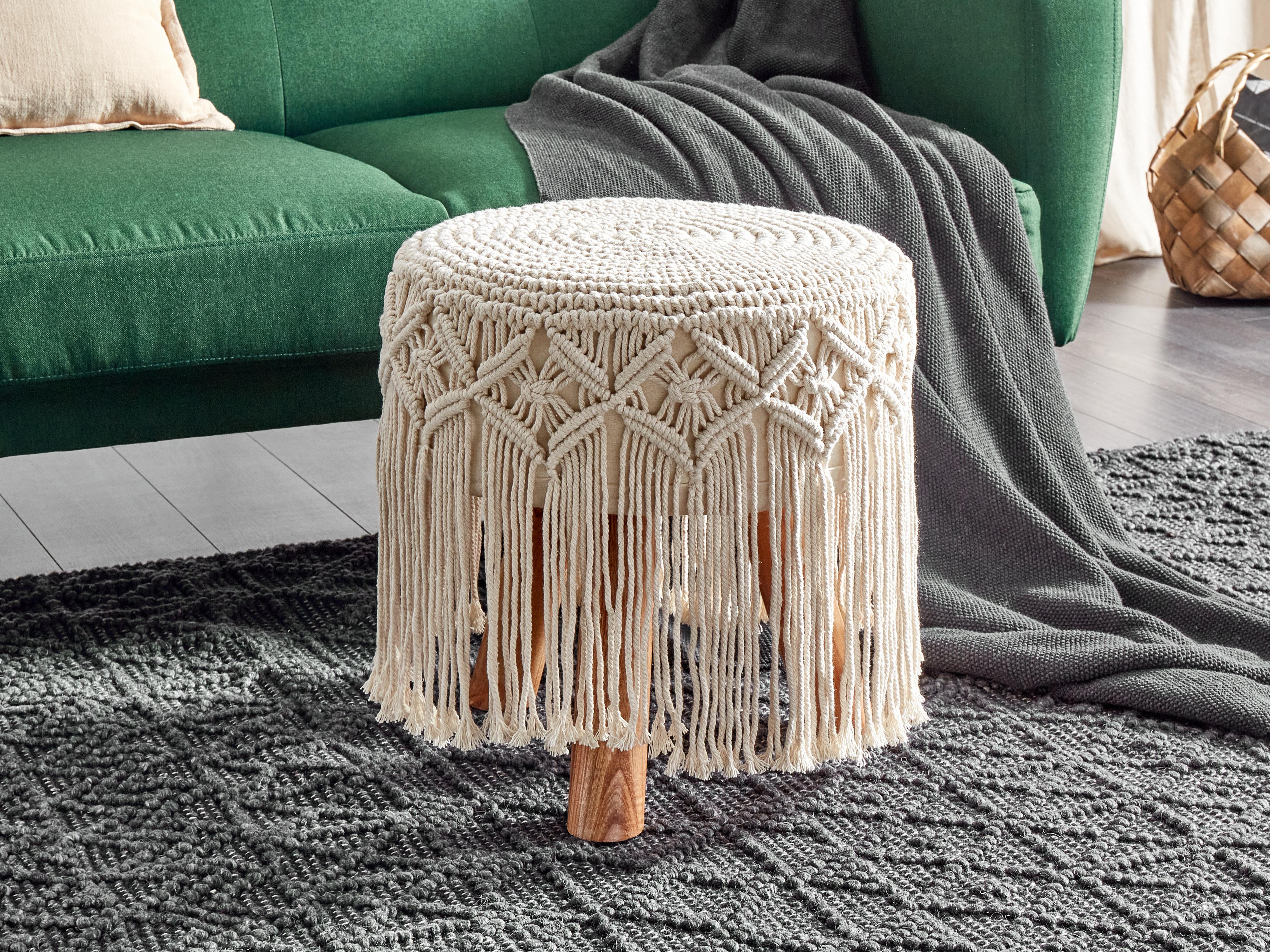 Footstool Macram�� NAWABAD Cotton Beige