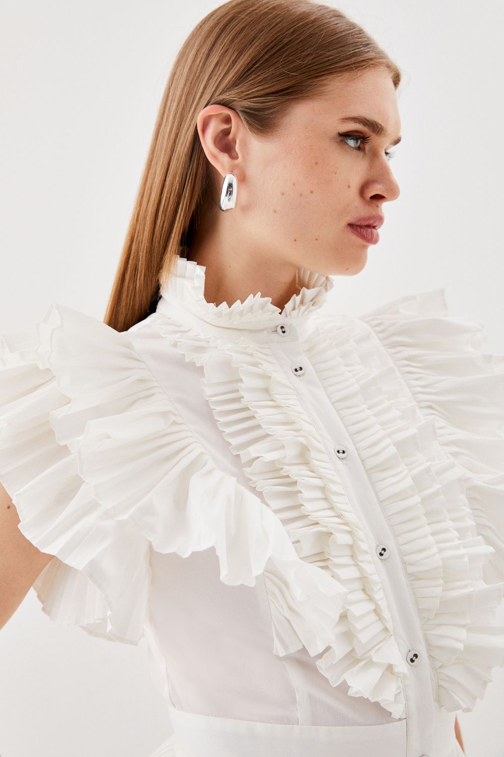 KarenMillen Sleeveless Pleated Ruffle Blouse