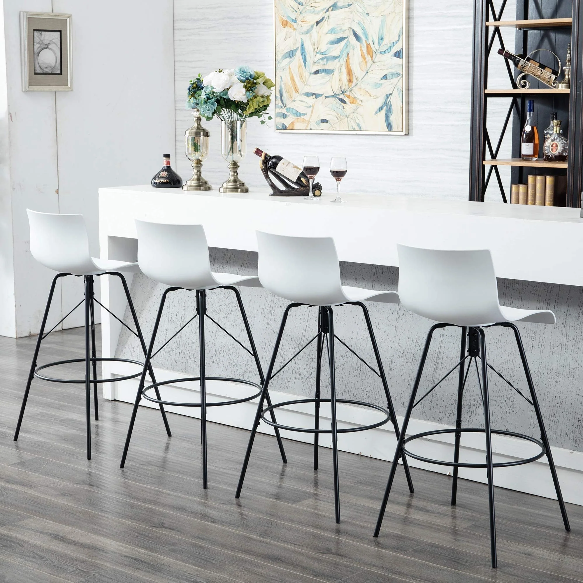 Swivel Bar Stools with Backs black Plastic bar stools set of 4 Kitchen Counter Height Bar Chairs