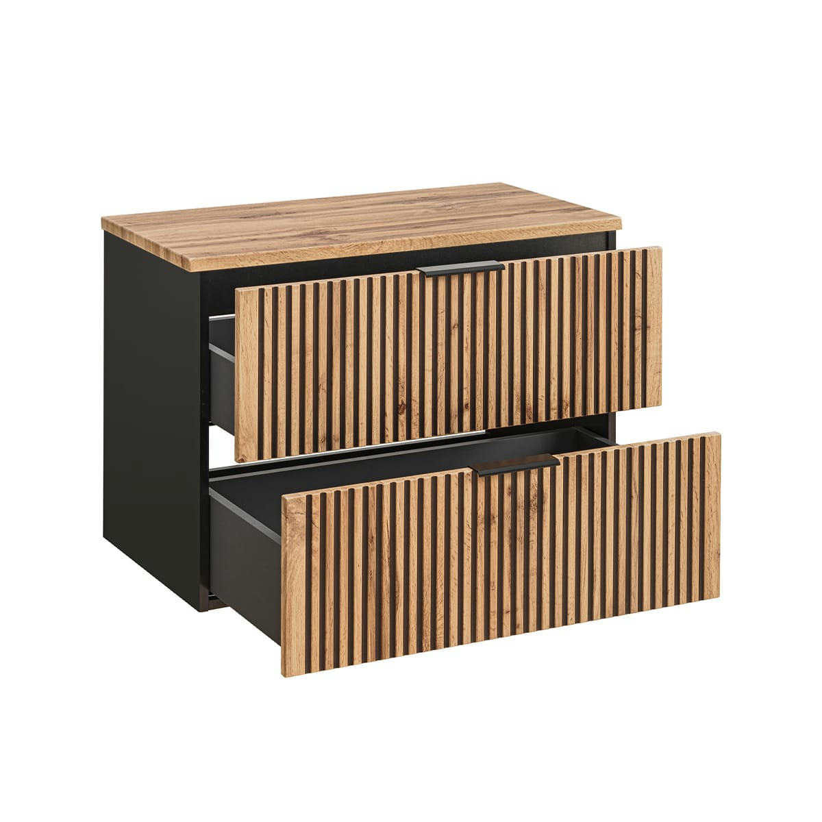 - Meuble sous-vasque 80cm plan de toilette naturel et noir