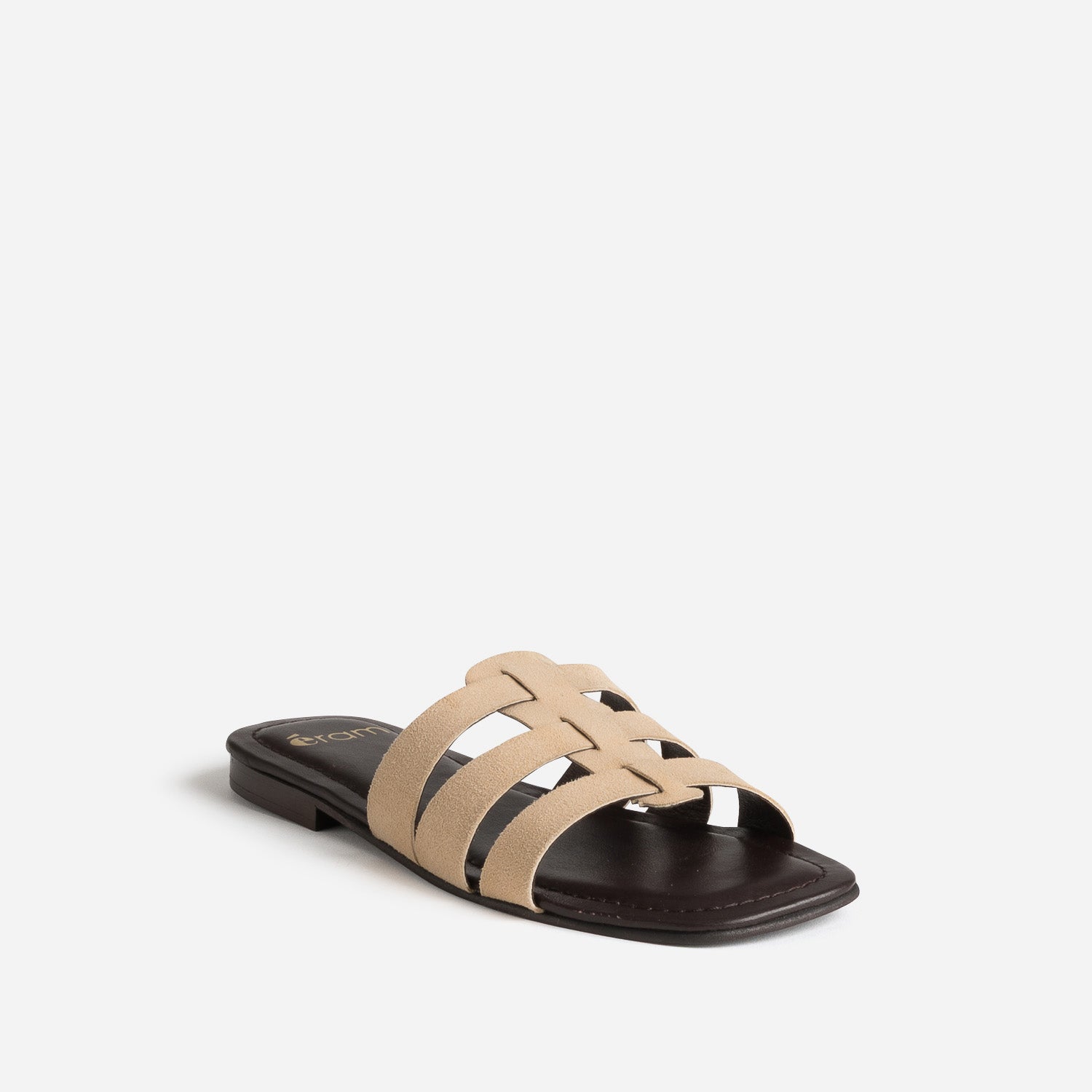 Mule plate beige cuir velours