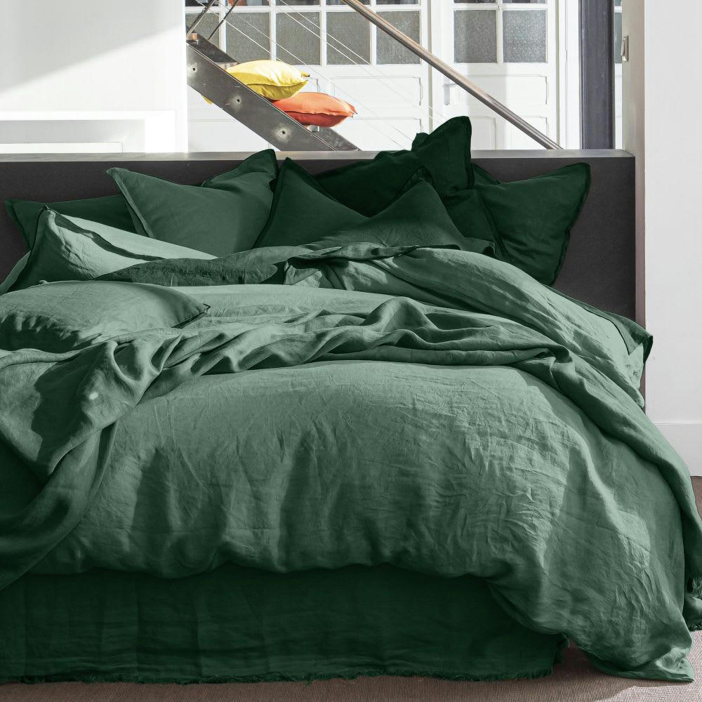 - Parure de lit 2 places en lin français lavé vert 240x260 cm