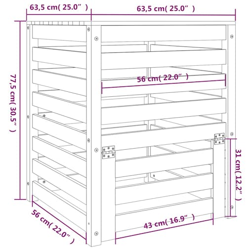 NNEVL Composter White 63.5x63.5x77.5 cm Solid Wood Pine