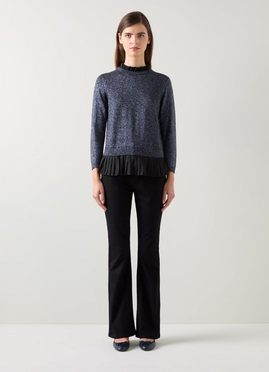 Mary Black Pleated Detail Organic Cotton Knit Jumper