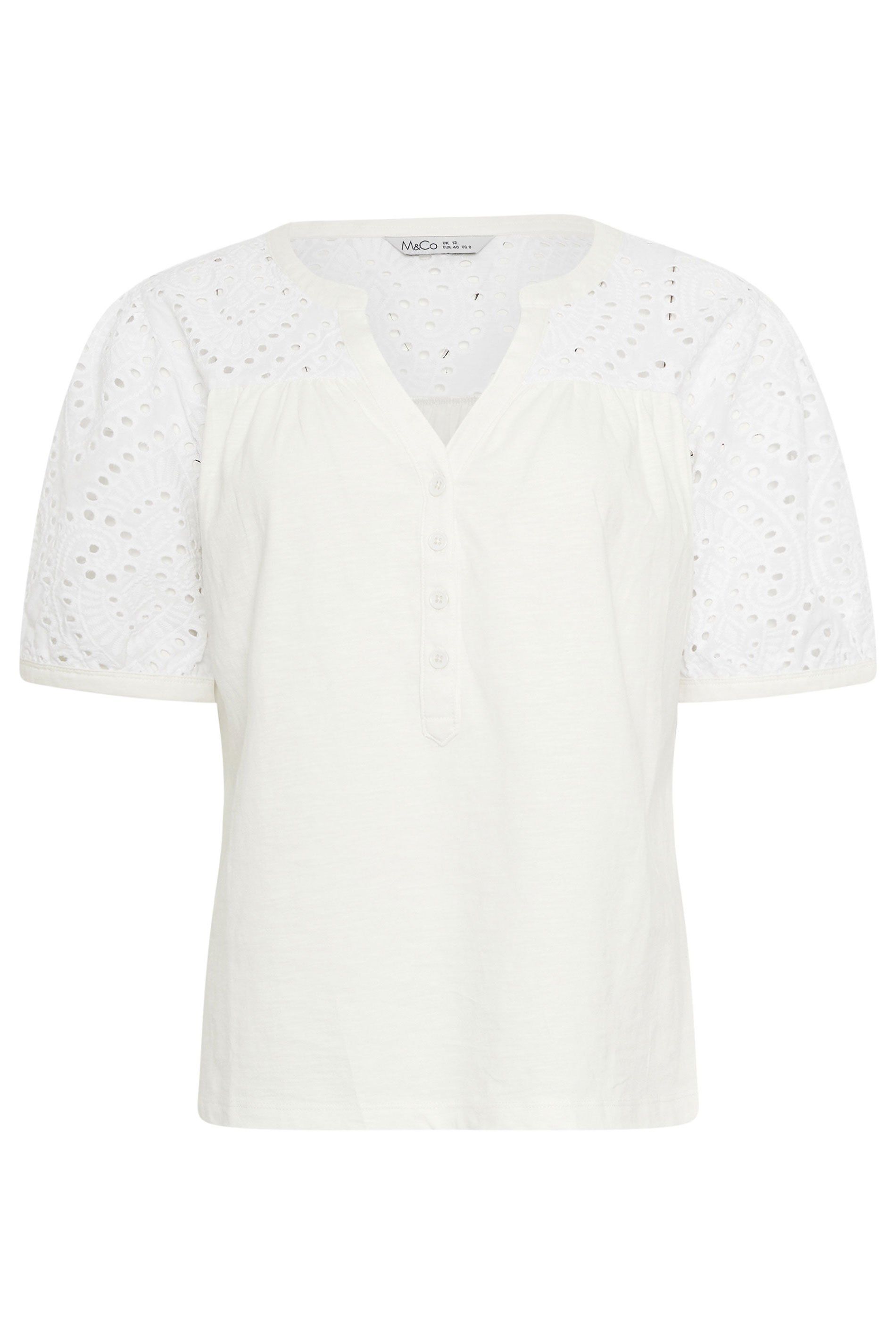 M&Co Broderie Cotton Half Placket Top