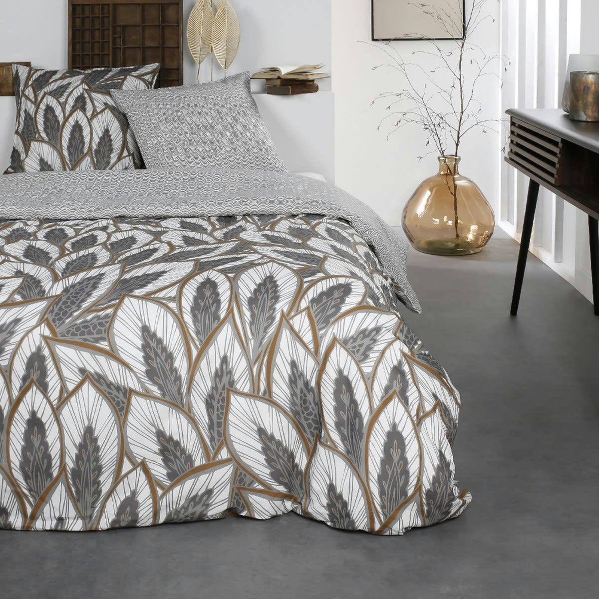 SUNSHINE NOA - Parure de lit 2 personnes imprimé en Coton Marron 220x240 cm