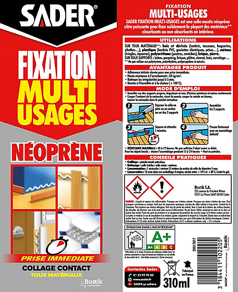 Mastic de Fixation Sader Multi-Usages Néoprène Cartouche 310 ml