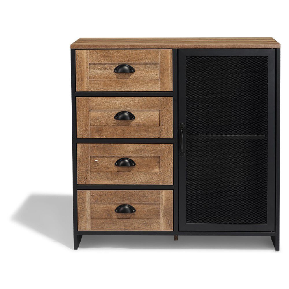 Buffet Laura noir et miel - L80 x P35 x H82 cm