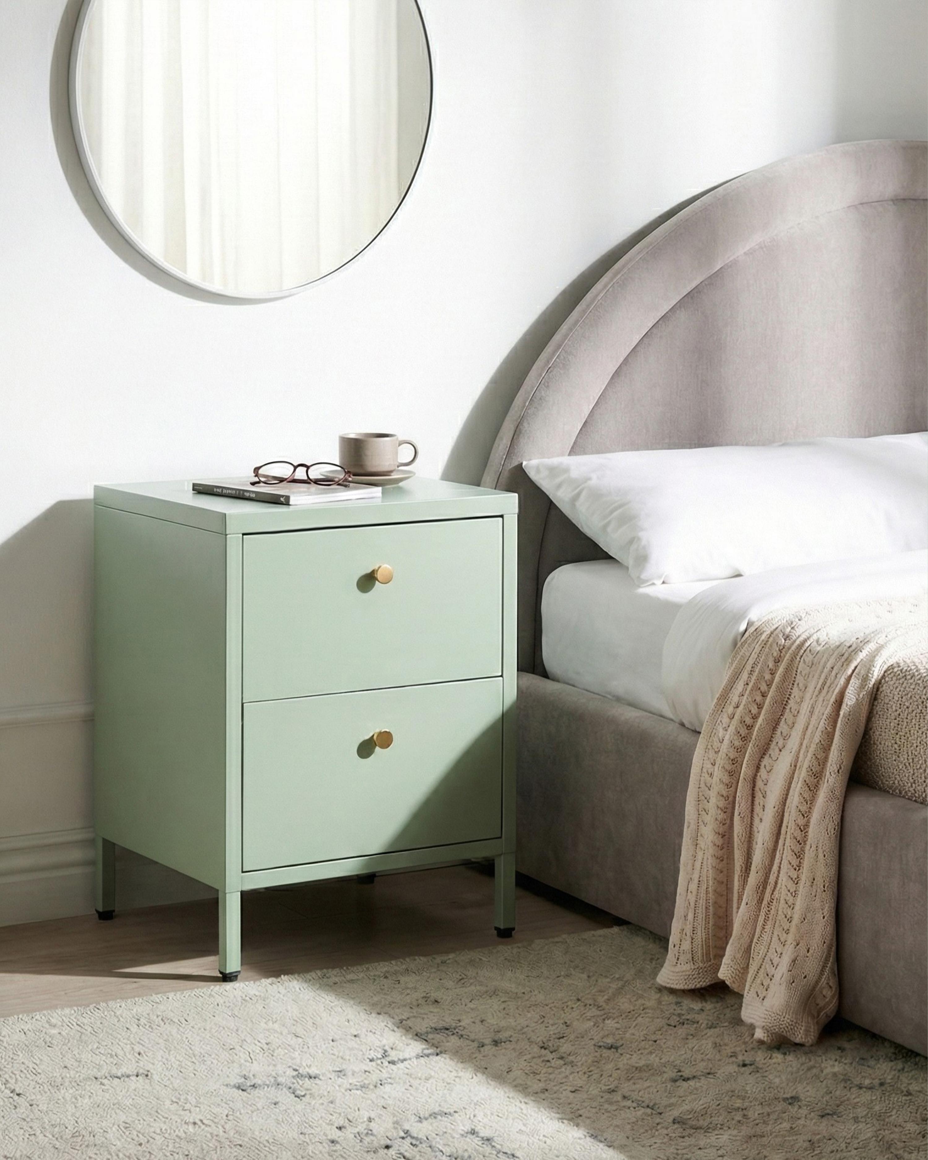 2 Drawer Bedside Table KYLEA Metal Mint Green