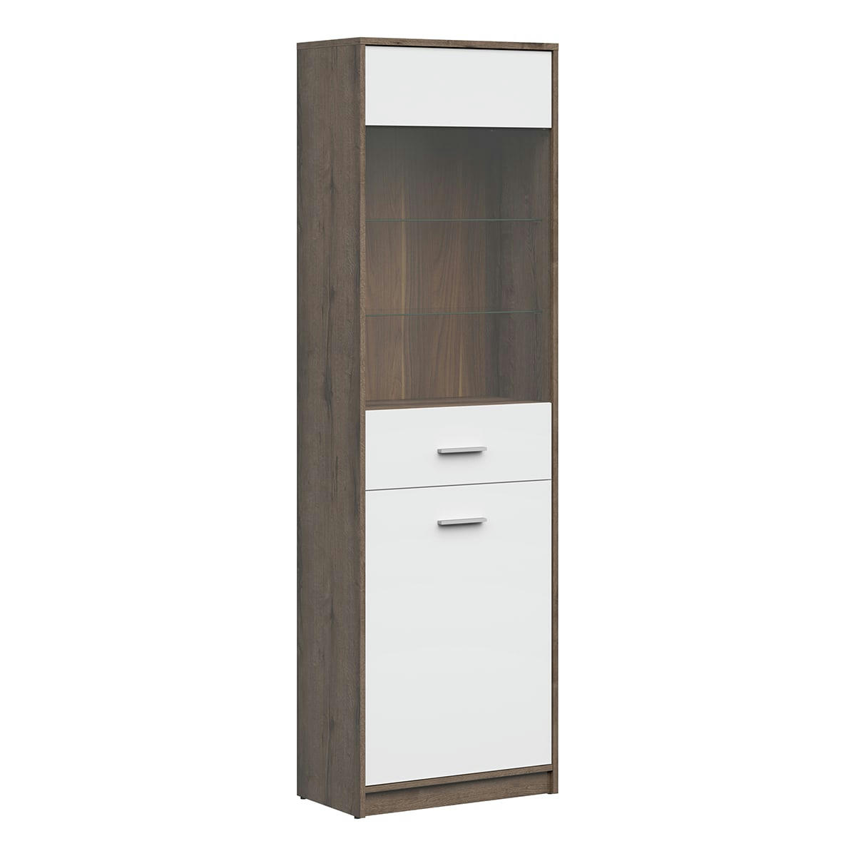 - Vitrine 2 portes stratifiés naturel foncé et blanc