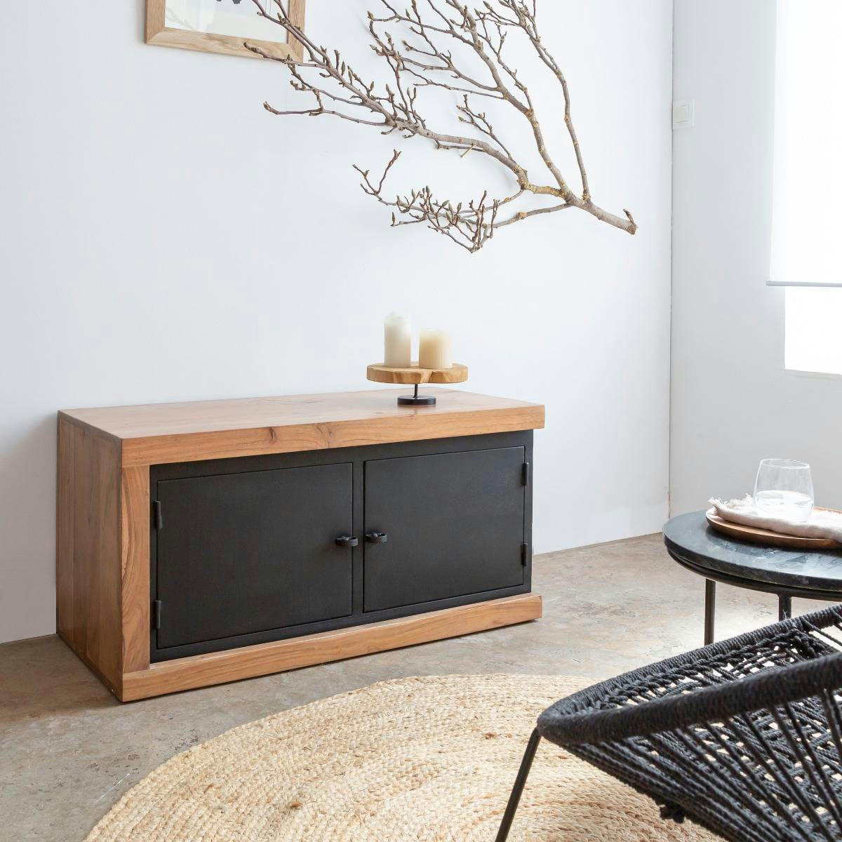 EMILIO - Meuble TV en bois marron 90 cm