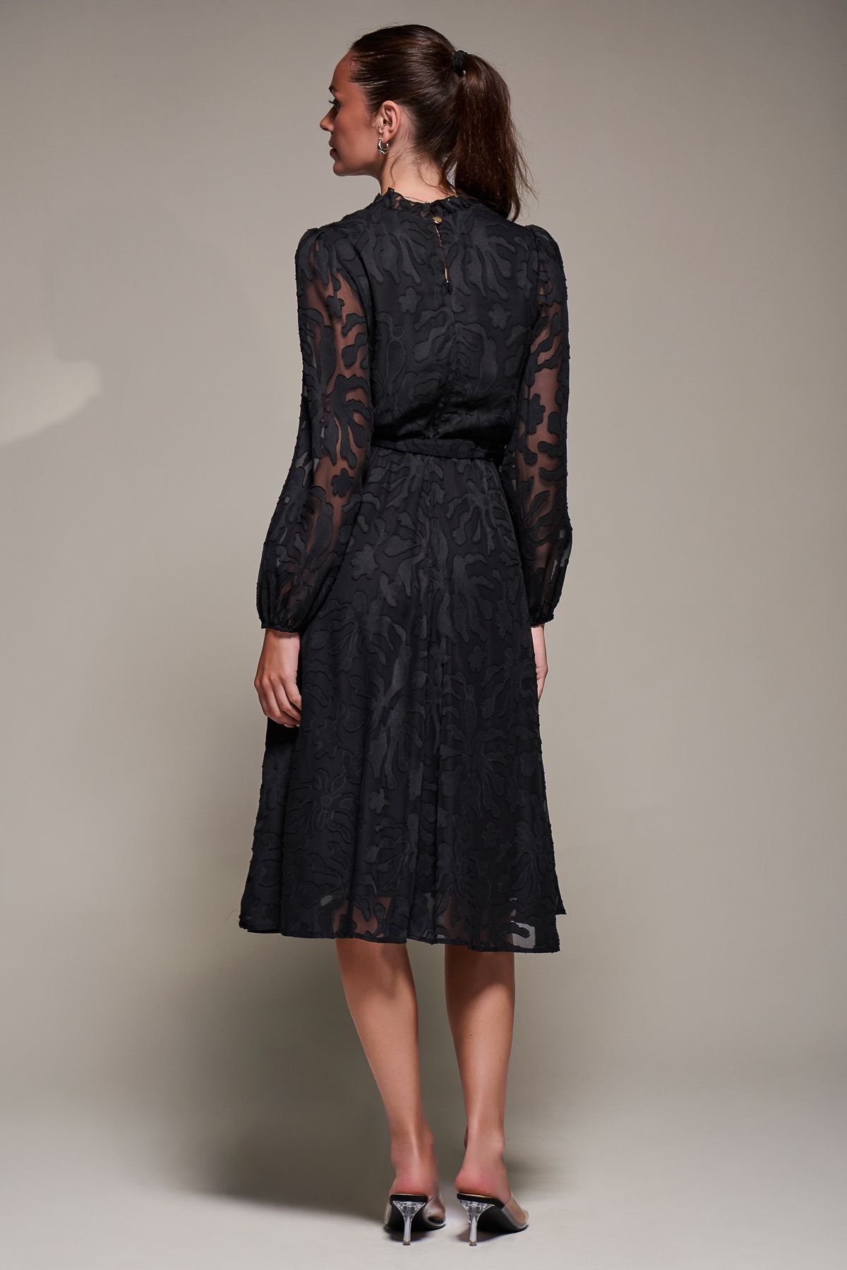 Jolie Moi Tie Neck Chiffon Midi Dress
